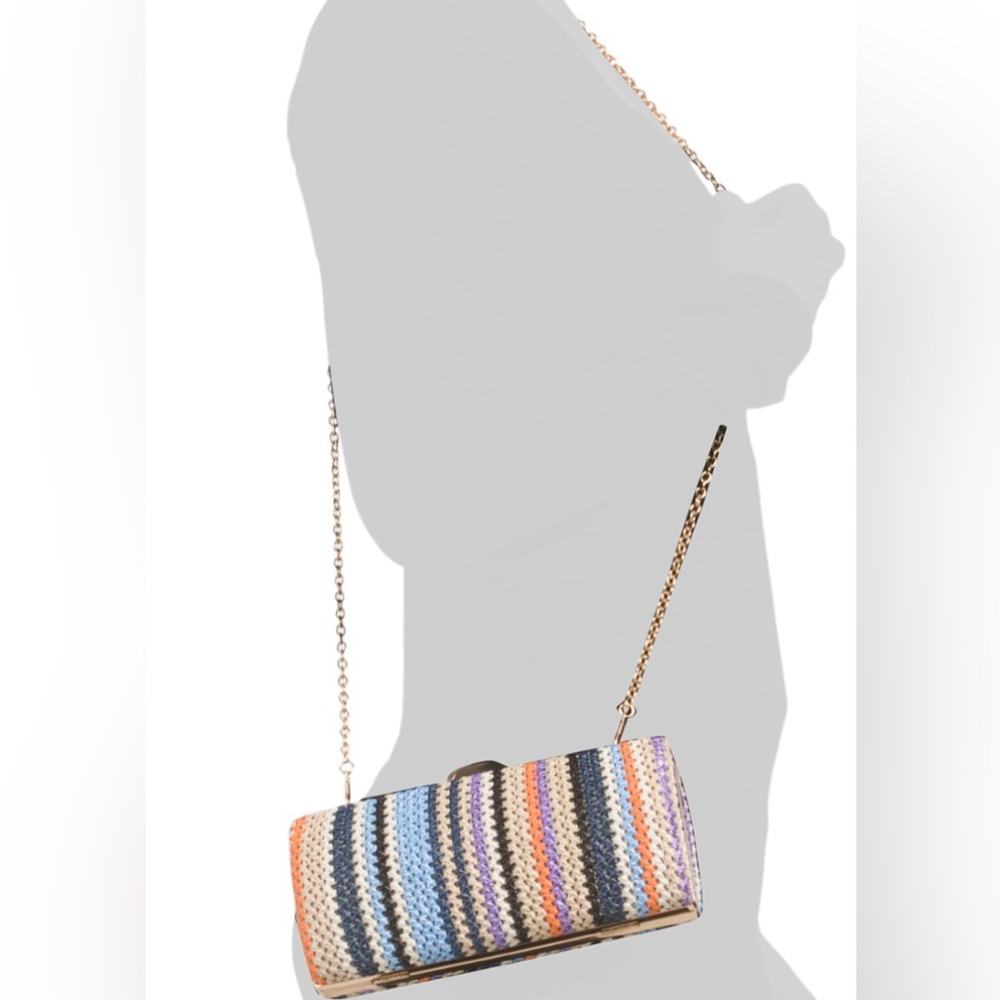 ALESSIA Multi-Color Striped Crossbody Clutch Bag - NEW